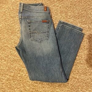 7 For All Mankind Medium Wash Cropped Straight Leg Low Rise Jeans Size 28